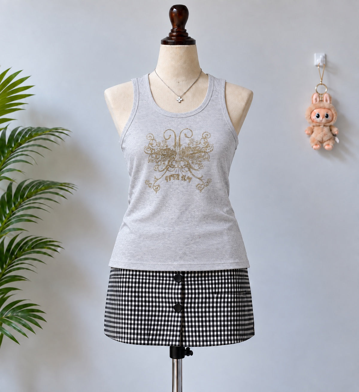 Grey Gold Graphic Tank Top