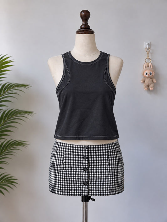 Black Contrast Stitch Sleeveless Top