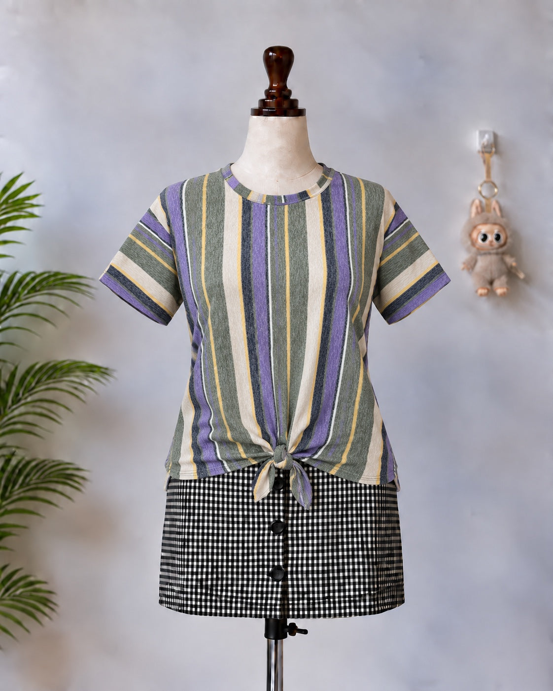 Multicolor Striped Tie Front T-Shirt