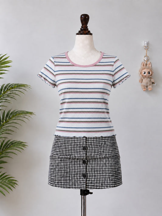 Pastel Striped Ribbed T-Shirt
