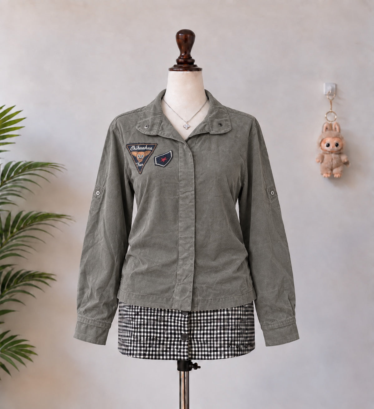 Olive Green Patch Detail Button Front Shirt