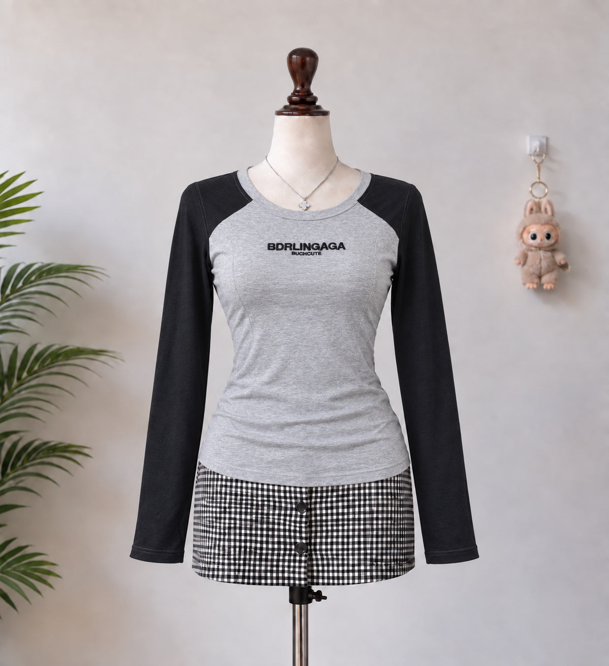 Grey and Black Raglan Long Sleeve Top