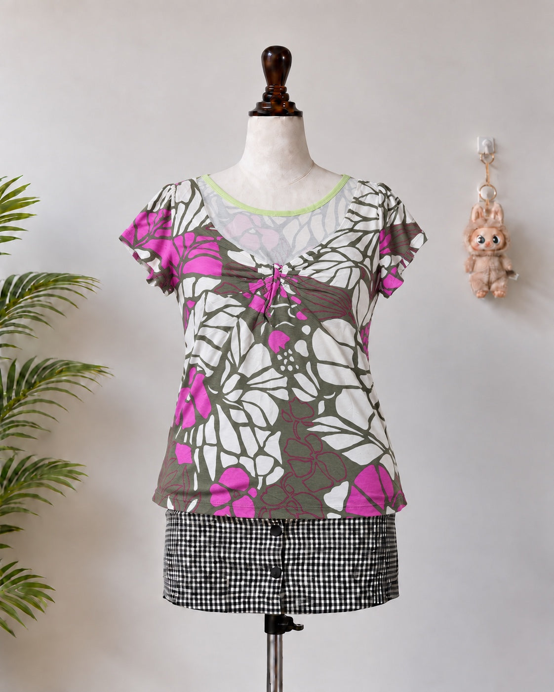Olive and Pink Floral Tie Front Top