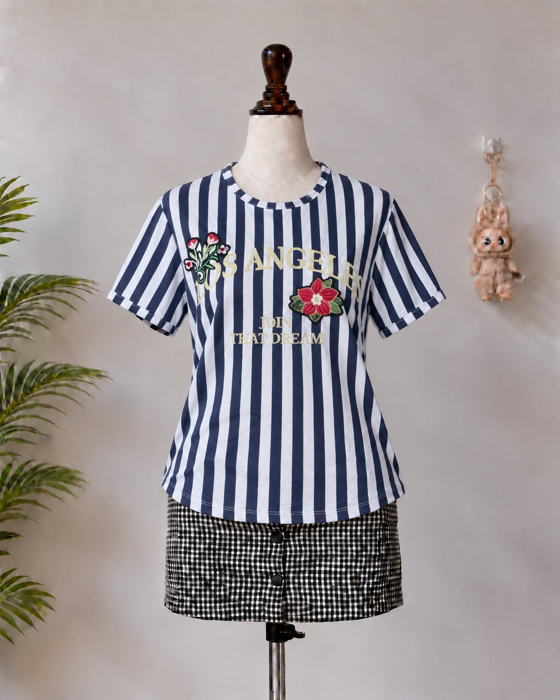 Navy and White Striped Los Angeles T-Shirt