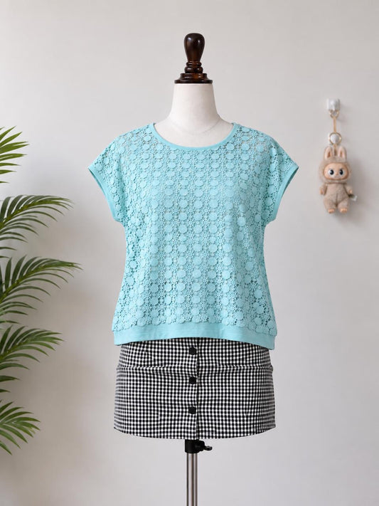 Mint lace overlay short sleeve top