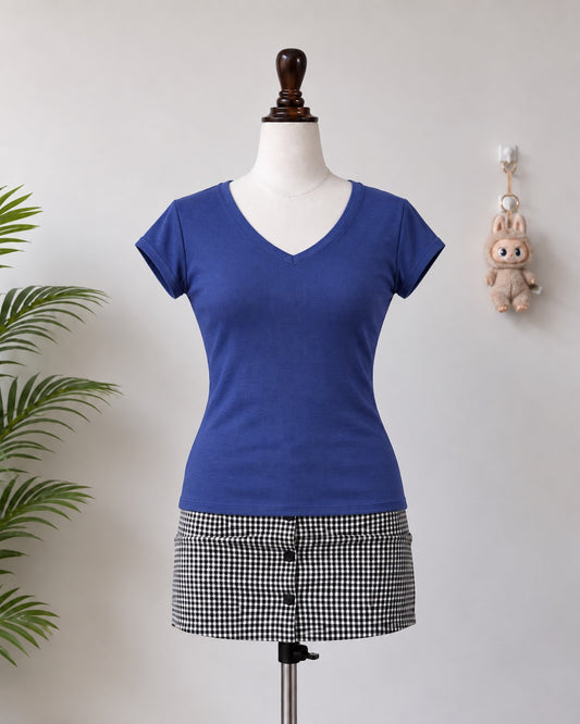 Navy blue V-neck short sleeve top