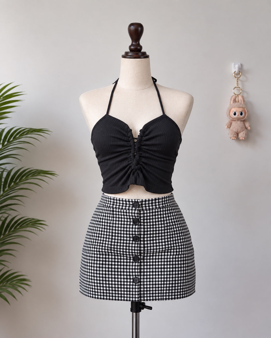 Black Ruched Halter Top