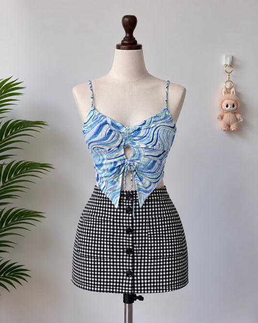 Blue Green Swirl Ruched Camisole