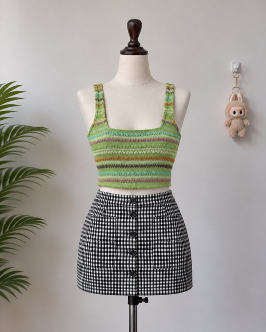 Green Striped Knit Crop Top