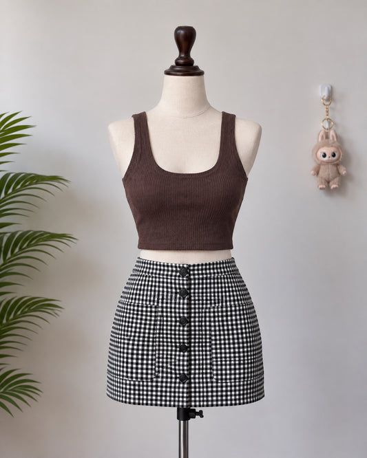 Brown Ribbed Crop Top