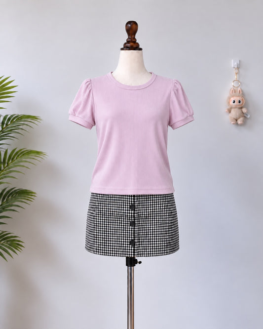 Light pink puff sleeve ribbed top