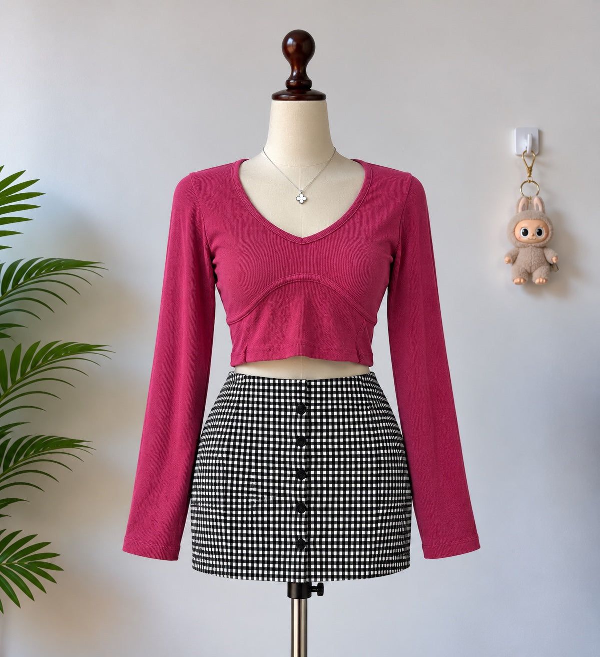 Pink Underbust Long Sleeve Crop Top