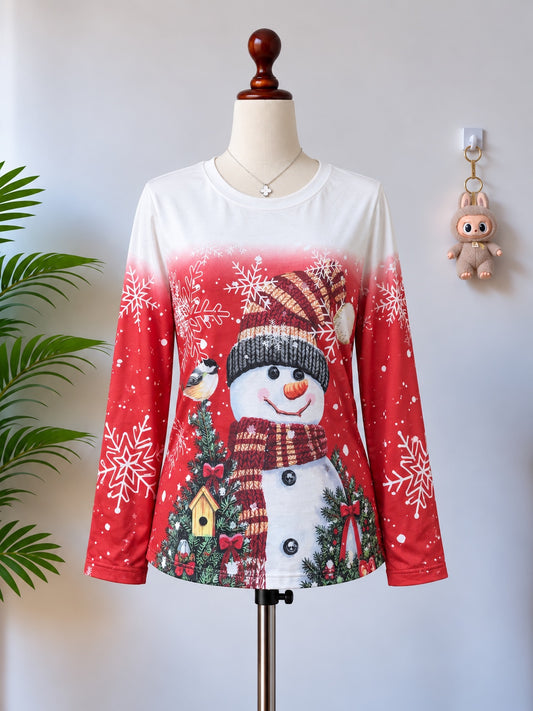 Snowman print long sleeve top