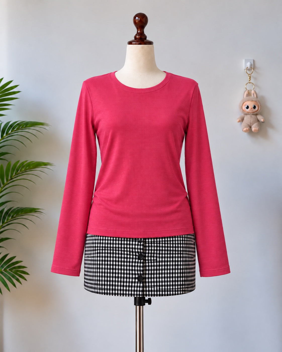 Red ribbed long sleeve top