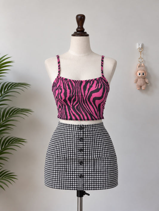Pink zebra print crop top front