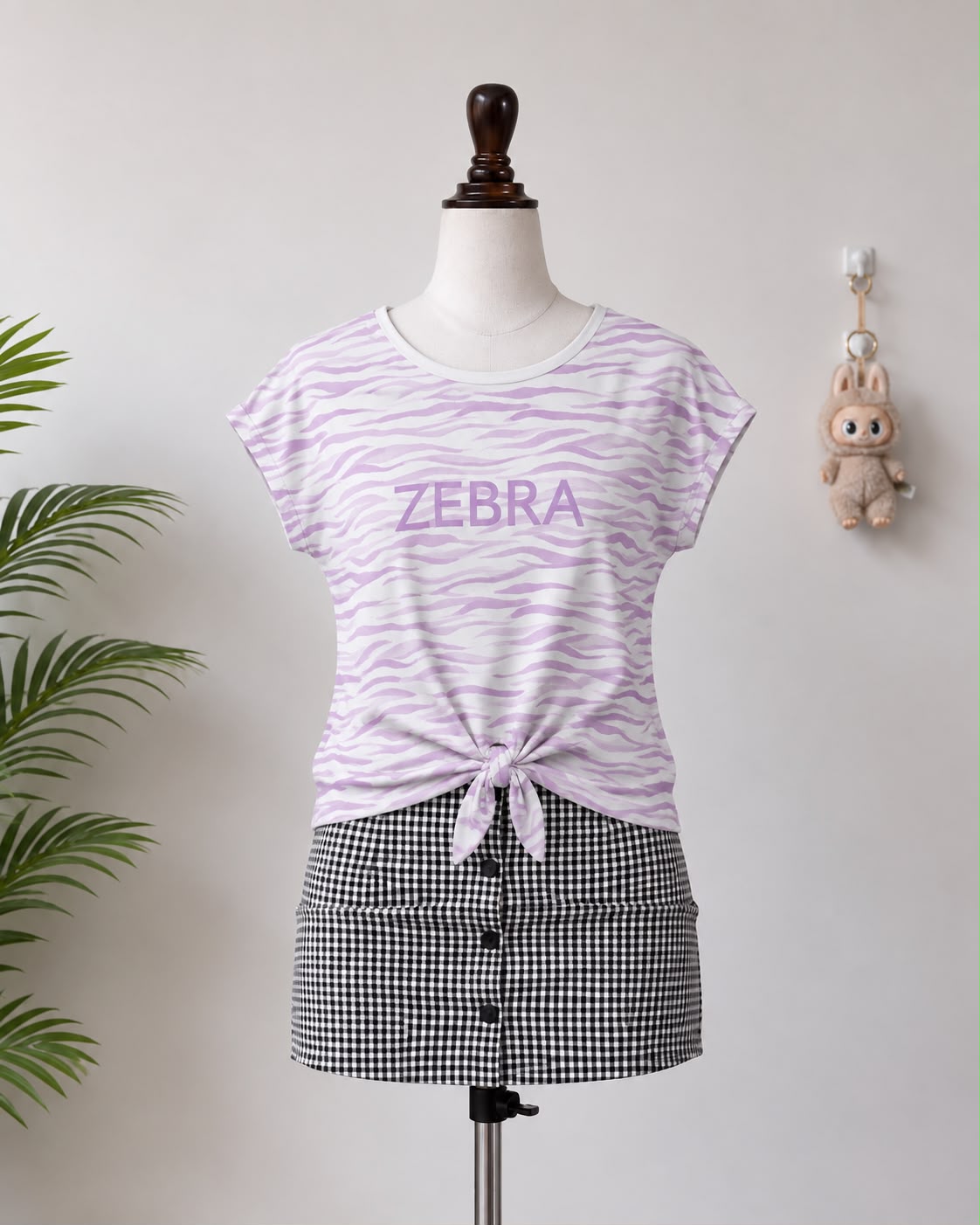 Lavender zebra top on Lucky Girl mannequin